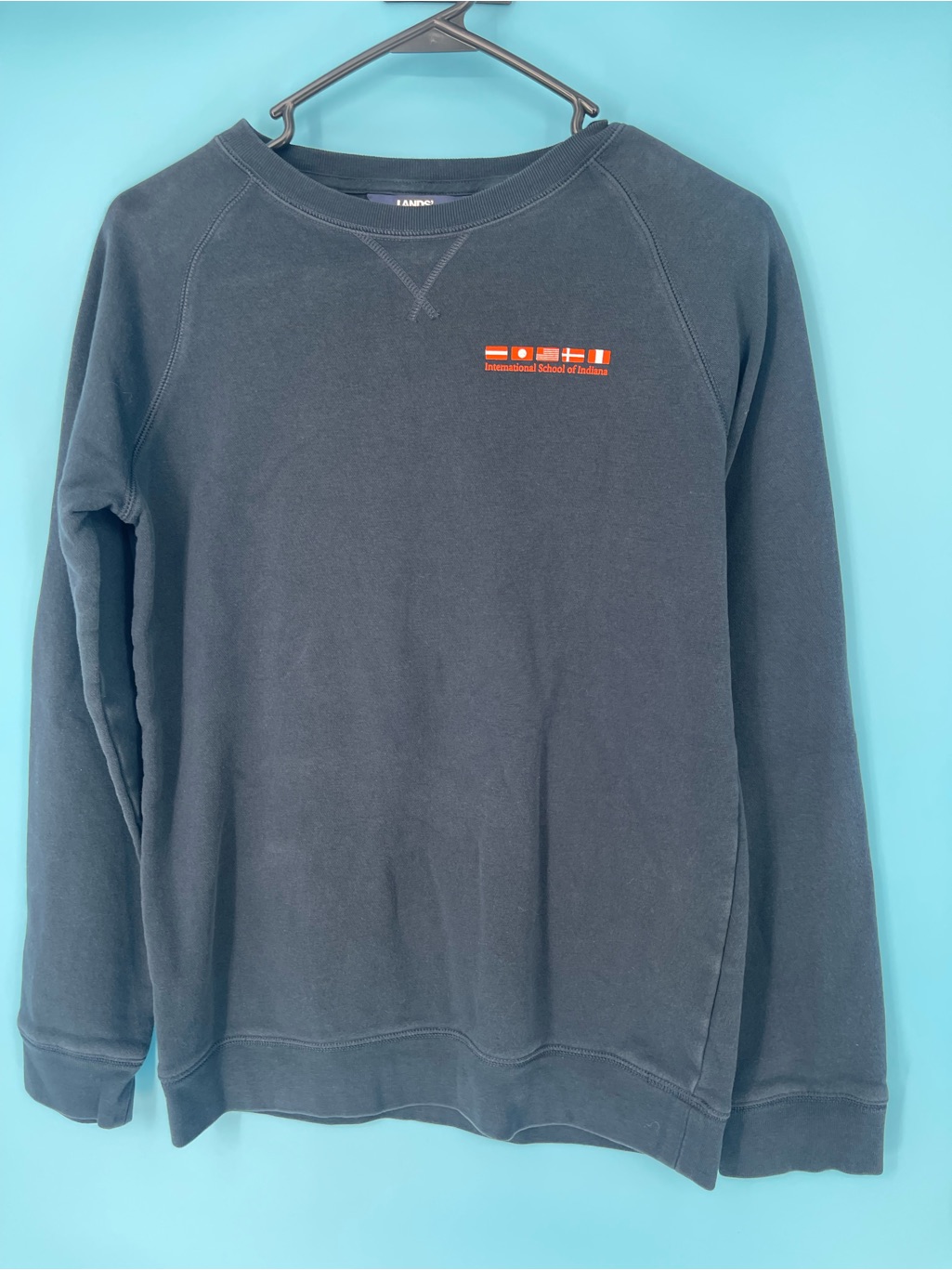 International School Of Indiana Charcoal Crewneck Sweatshirt With Logo Kids Xl